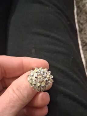 Silver Crystal Floral Cluster Ring - Silver